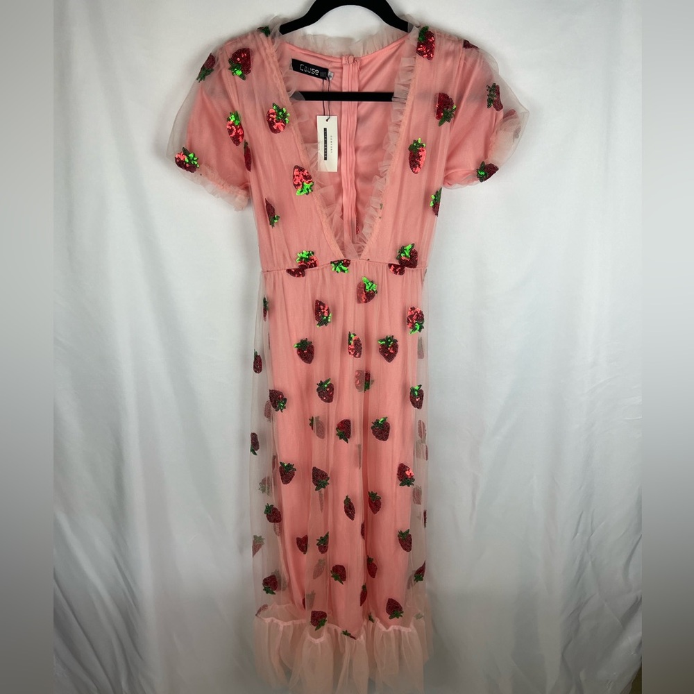 Pink Dress with Strawberry Embellishments